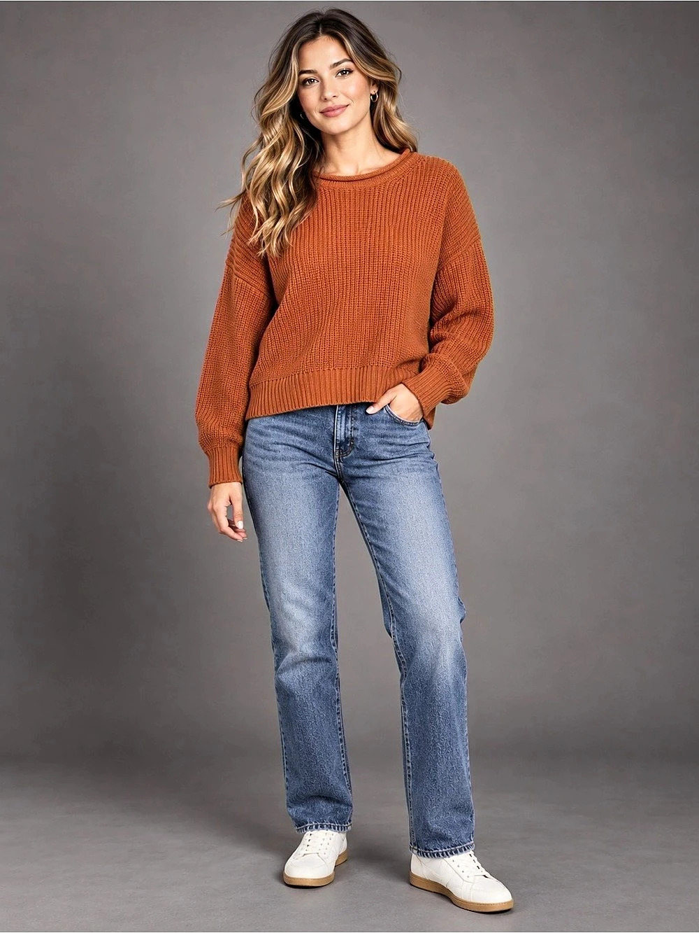 Gap Roll Neck Cotton Sweater Women M Sierra Brown Rust Shaker Knit Cropped